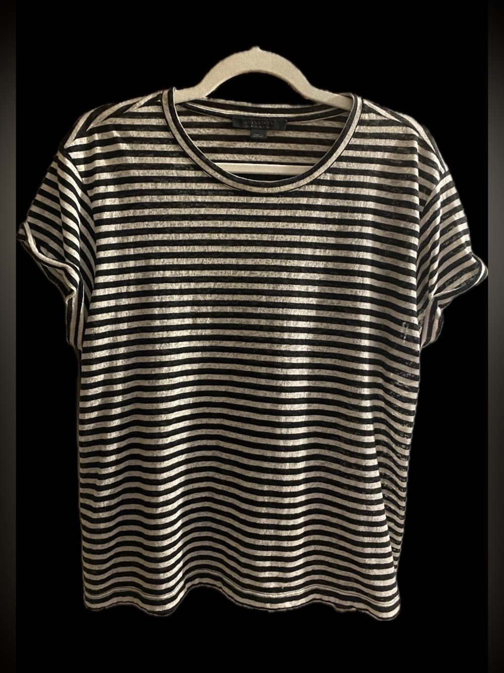 All Saints Black & Silver Striped Metallic Tee